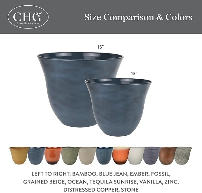 Classic Home and Garden Honeysuckle Resin Planters - Lightweight Indoor & Outdoor Plant Pots - UV-Resistant Plastic Flower Pots - Pot Planters for Flowers & Herbs (15" Bamboo)