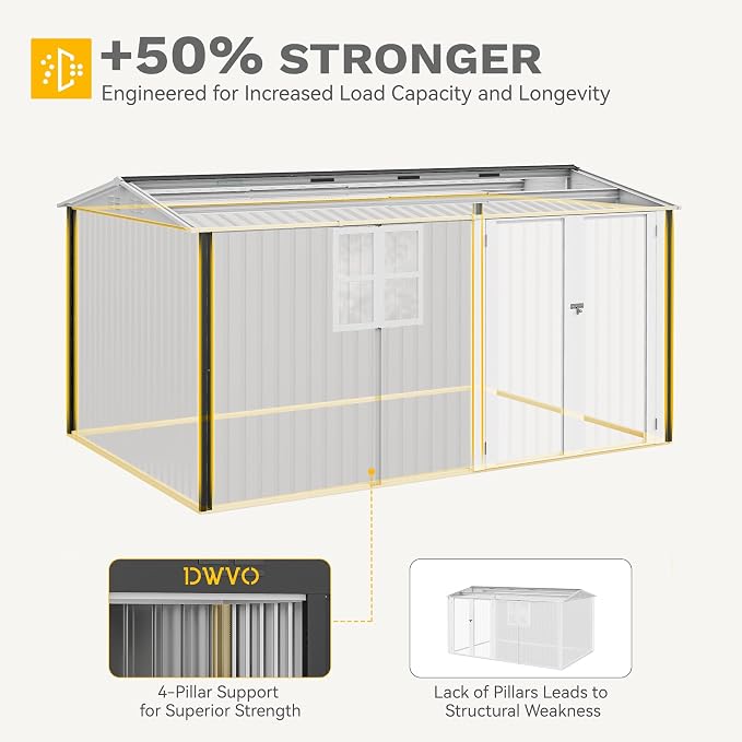 DWVO 12x8ft Large Tool Storage Shed with Window, Lockable Doors, and Sloped Roof, Oversized Steel Outdoor Storage Shed for Garden, Patio, Garage, Backyard, Lawn(Gray + White) - Image 8