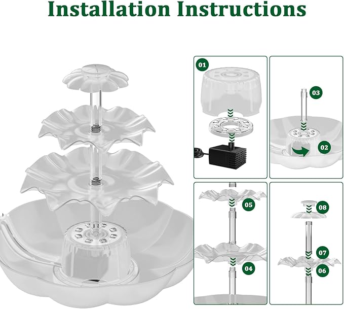 AISITIN 3 Tiered Bird Bath with 6.5W Solar Water Pump, Upgraded Solar Bird Bath Fountains with Lights, Detachable DIY Solar Powered Fountain for Garden, BirdBath, Patio, Yard and Pond