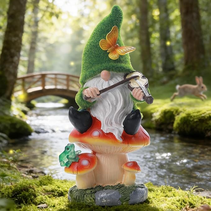 Solar Gnomes Garden Statue Decor for Sping Summer,Gnome Figurines with LED Light for Garden Decorations for Patio Lawn Balcony Fairy Gardens Housewarming Gifts for Women Mom Grandma
