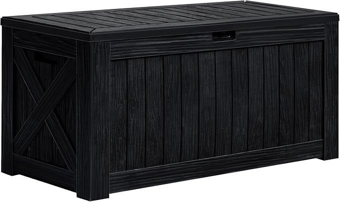 Greesum 120 Gallon Deck Box, Resin Outdoor Storage Container for Patio Furniture, Garden Tools, Pool Accessories, Weatherproof, Lockable, Black by BuynowfromGreesum