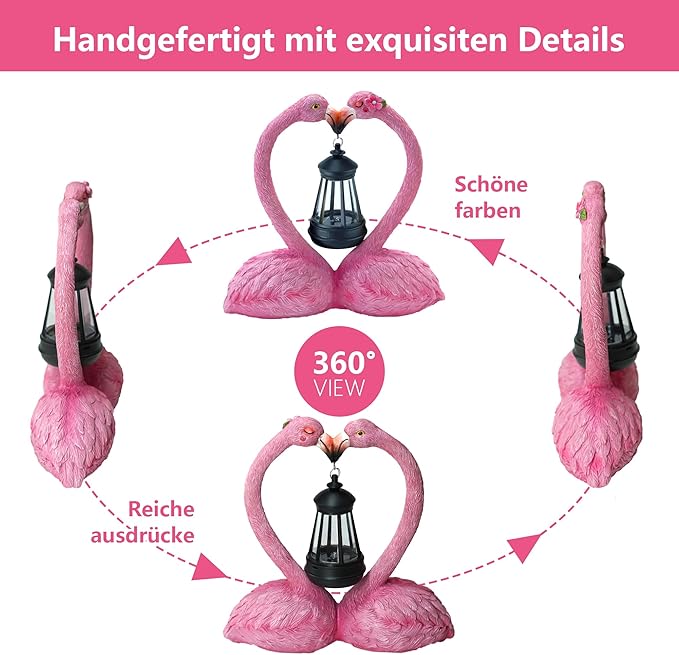 9.8" Solar Flamingo Garden Statue,Heart Flamingo Yard Decor,Unique Double Head Flamingo Gifts for Women,Mom,Lover