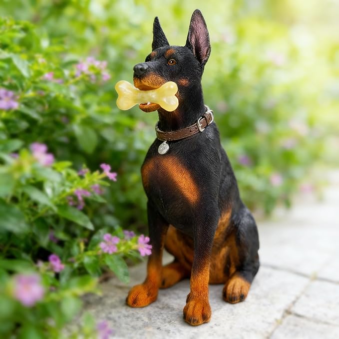 Doberman Solar Garden Statue - Outdoor Yard, Lawn, Patio Dog Decor - Unique Birthday Housewarming Gift for Dad, Mom, Men, Women