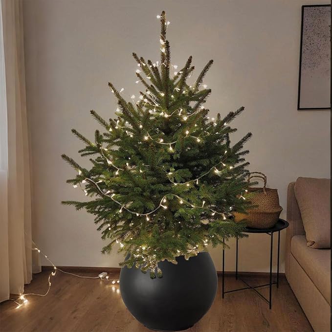 13.5 H x 17" Dia (12" Pot Opening) Round Fiberstone Planter with Drainage Hole, Indoor/Outdoor Large Plant/Christmas tree decor Pot for Home Patio Garden, Ideal for Large Plants (Black, 17in)
