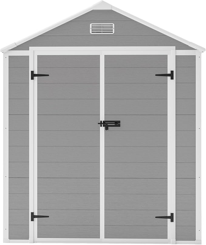 YOPTO 6x5 FT Resin Storage Shed,Garden House with Floor & Lockable Door,Waterproof Plastic Tool Sheds W/Slanting Roof Visual Window & Air Vents for Bicycles,Lawnmowers,Lawn,All Weather Use,Gray - Image 13