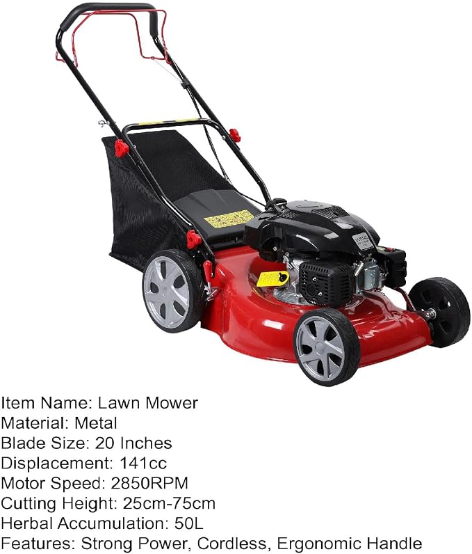 141cc 4-Stroke Gas Powered Lawn Mower with 50L Big Grass Tank,Self Propelled Gas Lawn Mower,Foldable Cordless Push Mowers Tractors for Yard & Garden Big Wheels,Ergonomic Handle,2850RPM Red - Image 8