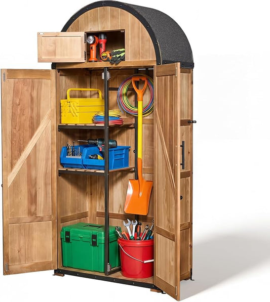 NORTHSKY All-in-One Outdoor Storage Shed, Waterproof Tool Garden Cabinet w/Domed Roof, Lockable Multi-Functional Organizer for Patio Lawn Backyard, 5 Storage Spaces & Double Doors - Solid Wood by NorthSky