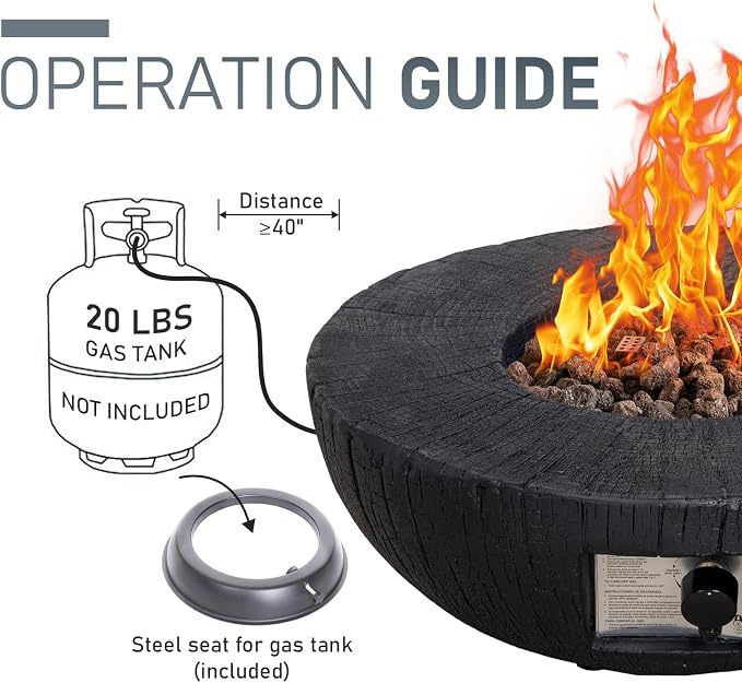 Afterglow TerraFab 28" Round 30,000 Btu Propane Fire Bowl Fire Pit for Outdoor Patio Garden Backyard Decking Decor CSA Certificated, Black - Image 4