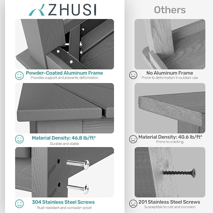 ZHUSI Patio Table and Chairs Set, Outdoor Table and Chairs,HDPE Outdoor Dining Set with Umbrella Hole for Backyard, Poolside, Porch 6 Armchairs - Image 5