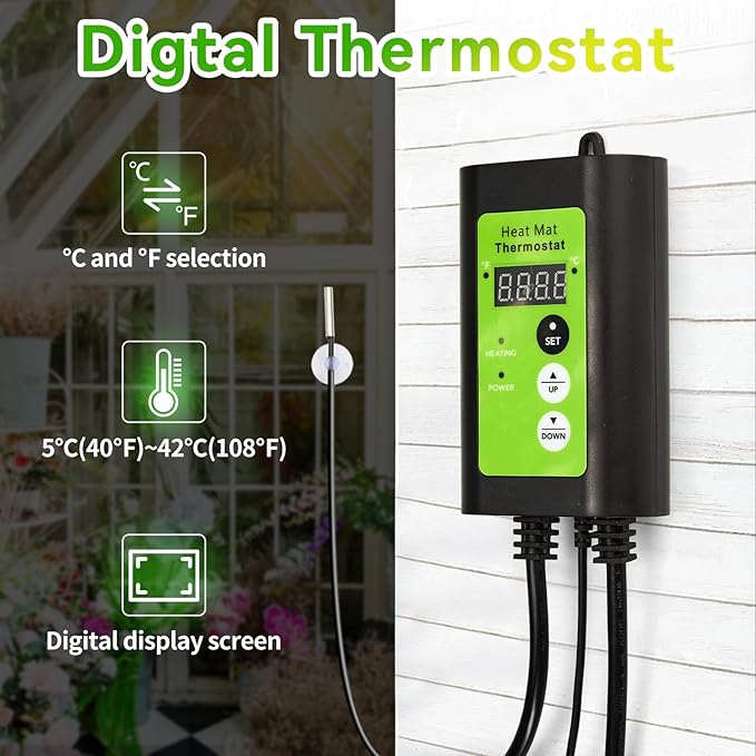 Greenhouse Heater with Digital Thermostat, 1500W Electric Outdoor Heaters for Patio, Fast Heating, Overheat Protection, Dustproof Design for Grow Tent, Green House, Flower Room, Green-Black