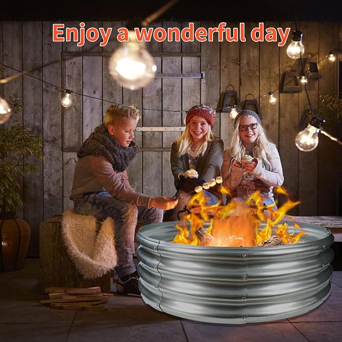 YSEJOMP 36 Inch Round Galvanized Fire Pit Ring/Fire Ring - Foldable and Perfect for Outdoor Gatherings and Campfires in the Yard/Garden/Park/Beach (3 FT Diameter, Silver) - Image 2