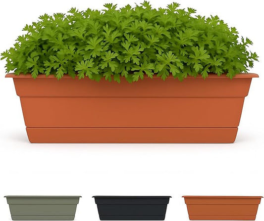 Bloem Dura Cotta Window Box Planter: 24" - Terra Cotta - with Tray, Weatherproof Resin Box, Removable Tray for Indoor & Outdoor Use, Gardening, 3 Gallon Capacity