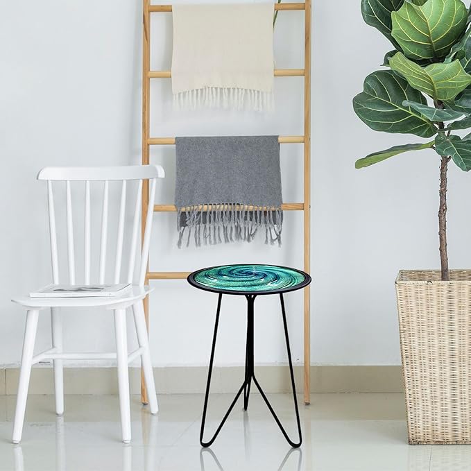 LIFFY Patio Side Table, Small Round End Table, Metal Side Table Outdoor, Small Porch Table for Indoor Balcony Furniture Decor (Green 12 inch) - Image 2