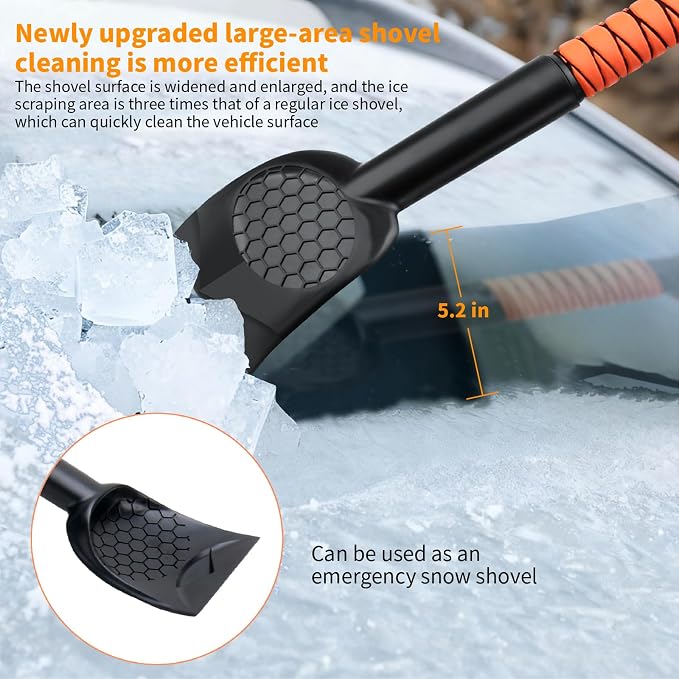 43.3'' Snow Shovel & Snow Brush with Ice Scrapers for Car Windshield,5-in-1 Extendable Thicken Aluminum Tube,180° Pivoting Brush Head & Foam Grip for Christmas, Cars, Trucks, SUVs, Vehicle(Orange - Image 4