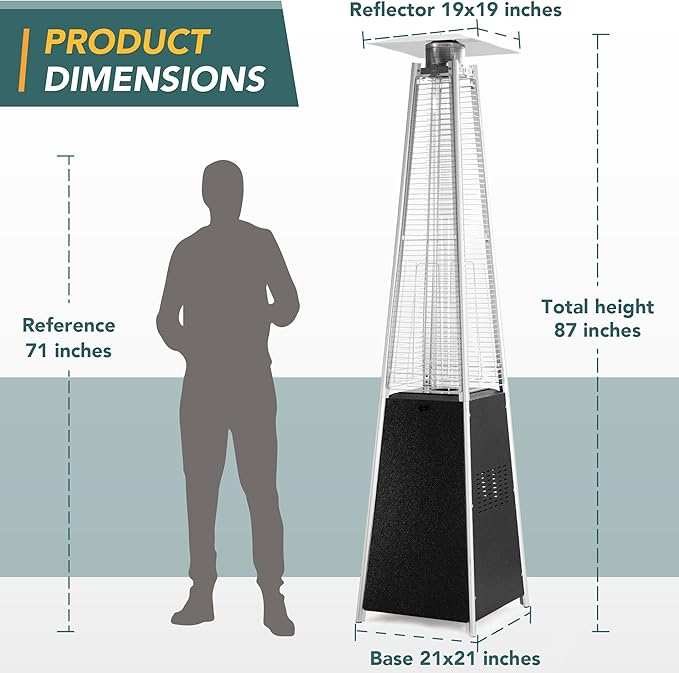 Pamapic Pool Heater Patio Heater, Pyramid 48,000 BTU Portable Heater with Patio Cover, 87" Propane Outdoor Heaters for Patio, Backyard, Balcony with Wheels(Hammered Gray)