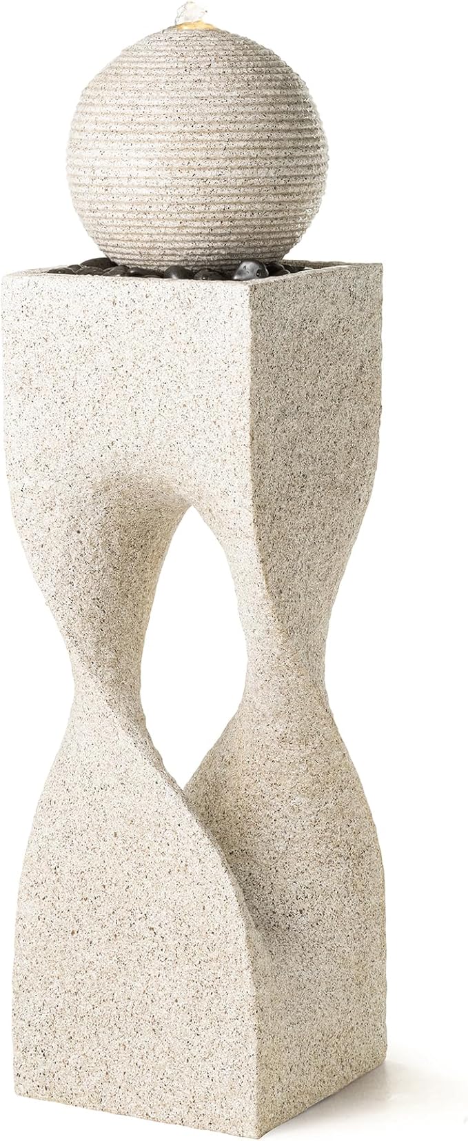 Glitzhome Outdoor Water Fountain with Lights, Outdoor Fountain with Pump, 36.5" H Modern Faux Terrazzo Geometric Pedestal and Sphere Polyresin Garden Fountains for Patio, Balcony, Yard Or Home Decor