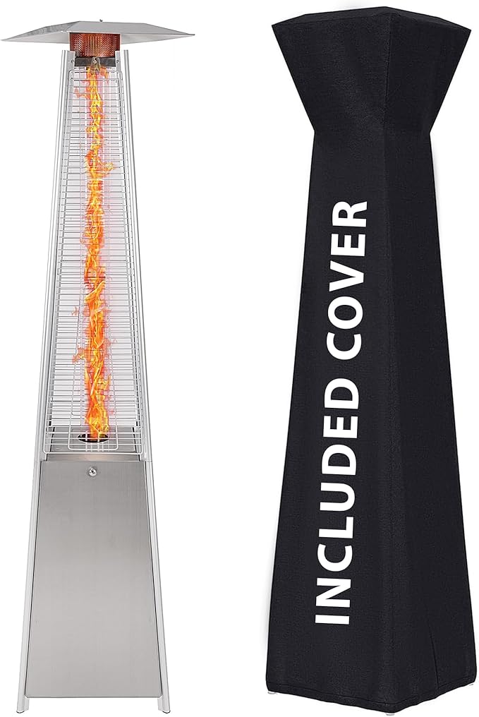 Pyramid Patio Heater, 48000 BTU Glass Tube Propane Patio Heater with Wheels and Cover, Outdoor Propane Heaters for Patio, Backyard, Garden, Porch, and Pool