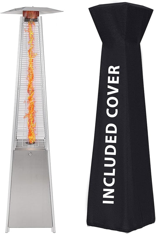 Pyramid Patio Heater, 48000 BTU Glass Tube Propane Patio Heater with Wheels and Cover, Outdoor Propane Heaters for Patio, Backyard, Garden, Porch, and Pool