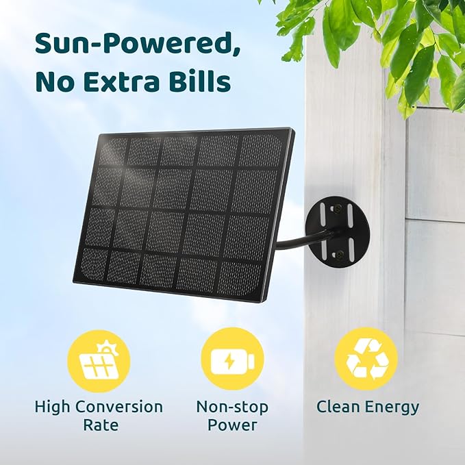 Birdfy 8W Solar Panel for Smart Bird Feeder Camera, Type-C Charger for Birdfy Feeder, 360° Adjustable Swivel Mount, IP65 Waterproof for Outdoors, 8W Continuously Power Supply (9.8ft Standard Cable) - Image 2