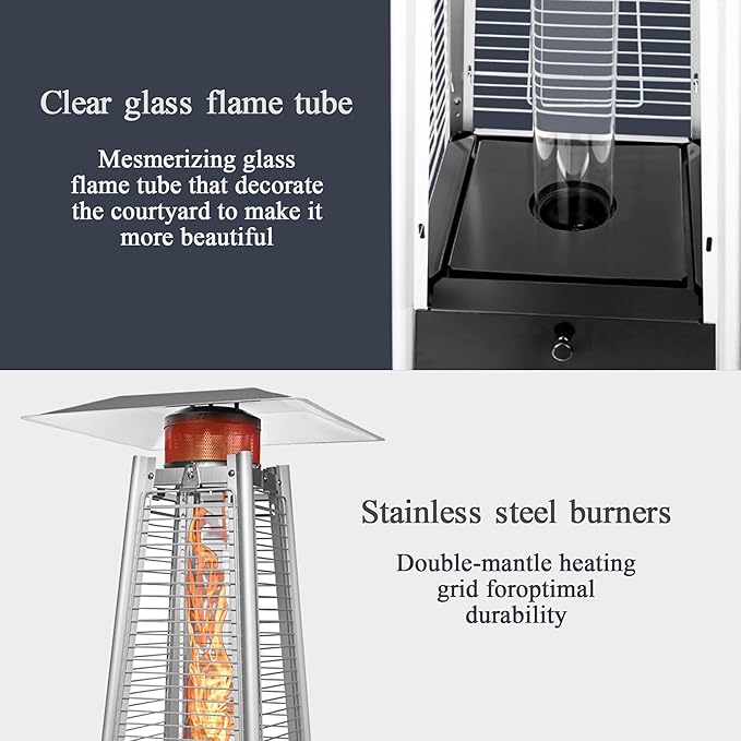 Pamapic Patio Heater, 42,000 BTU Pyramid Flame Outdoor Heater, Quartz Glass Tube Propane Patio Heater