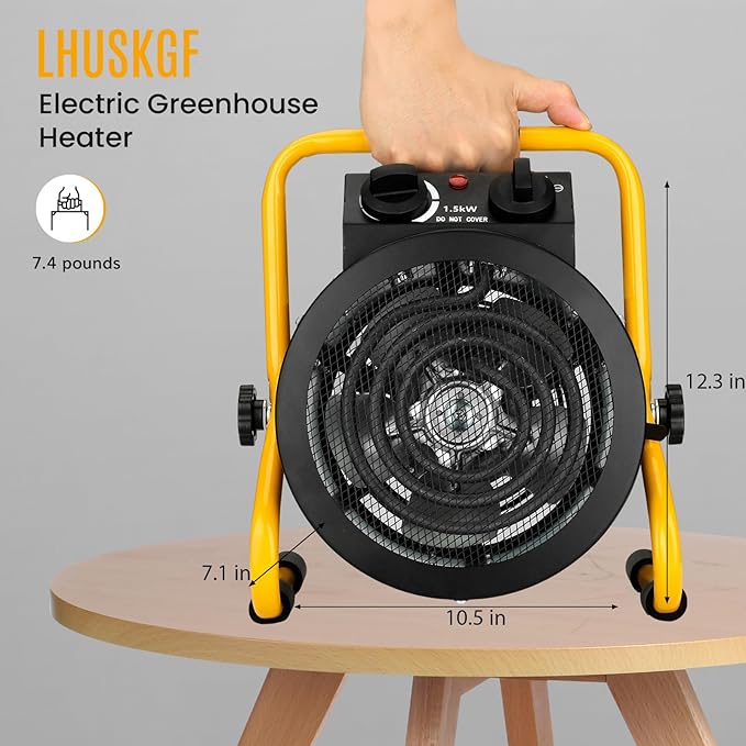 Greenhouse Heater with Digital Thermostat, Grow Tent Heaters, Overheat Protection, Fast Heating for Green House, Flower Room, Yellow-Black