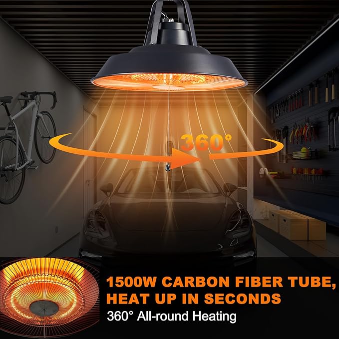 Electric Outdoor Patio Heater, 1500W Ceiling Mounted Heaters, Hanging Carbon Infrared 600W 900W 1500W IP34 Radiant Heater for Garage, Gazebos, Shop, Deck
