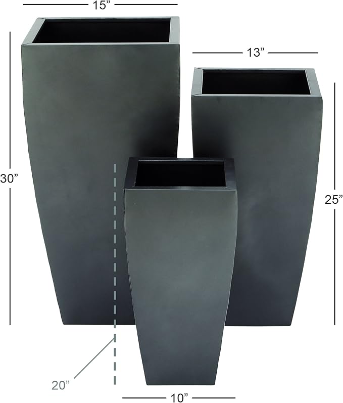 Deco 79 Metal Indoor Outdoor Planter Large Planter Pot with Tapered Base, Set of 3 Planters 20", 25", 30"H, Dark Gray