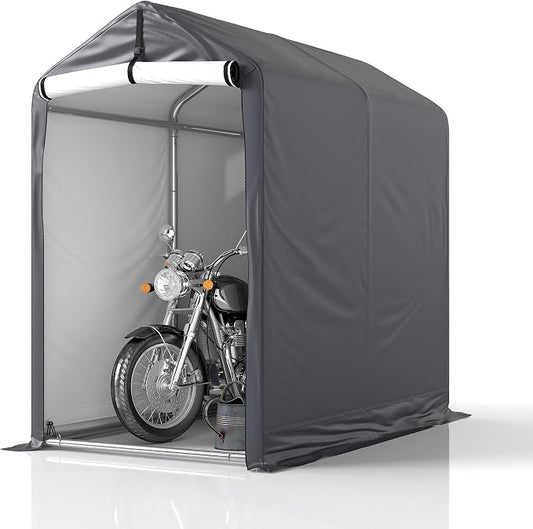 GARTOO 6 x 3ft Outdoor Cycle Storage Shelter - Bike Shed with Roll-up Door & Ventilate Window, Polyethylene Canopy Bicycle Garage for Garden, Domestic, Outdoor, Rain Shelter by GARTOO