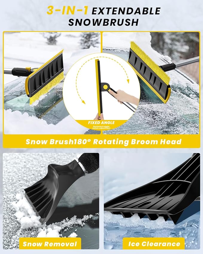helloleiboo 2025 Extra Long 55.7" Ice Scrapers for Car Windshield Multi-Functional Detachable Car Ice Scraper with Foam Grip and 270° Pivoting Brush Head Snow Brush for SUV Truck Auto(Yellow) - Image 3