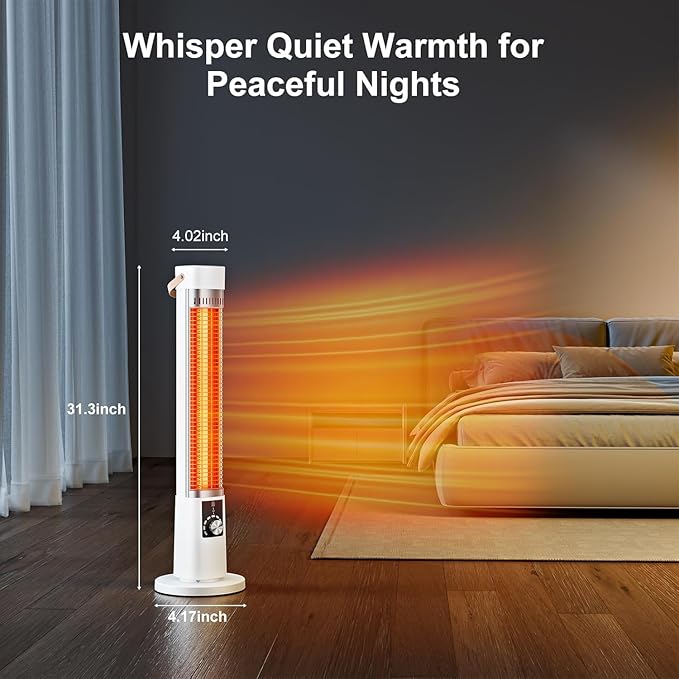 Outdoor Heater for Patio for porch garage indoor use, 9H Timer, 60° Oscillation & 9 Heat Level, Tip-Over/Overheating Protection, Safety Lock, Super Quiet, IPX5, White
