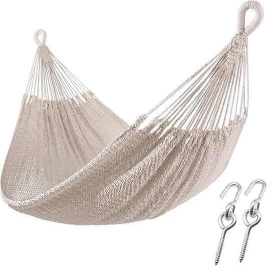 ZEAN Handwoven Hammock by Thick Cotton Rope XL Two Person Hammock for Outside, Patio Backyard Garden 550LB Capacity by ZEANTZ.