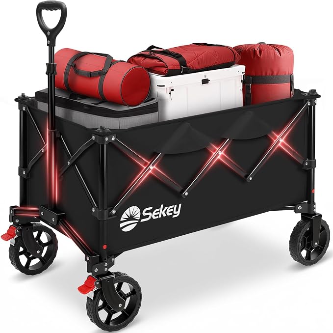 Sekey Collapsible Foldable Wagon with 330lbs Weight Capacity, Heavy Duty Folding Wagon Cart with Big All-Terrain Wheels. Black by Sekey