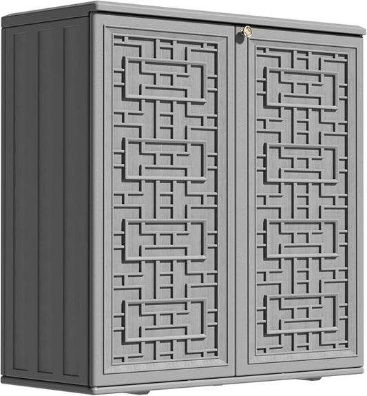 ZZM HDPE Outdoor Storage Shed, Outdoor Plastic Storage Cabinet, Horizontal Resin Tool Shed for Garden, All Weather Outdoor Storage Clearance, DIY Usage, with one Shelf (Gray) by ZZM