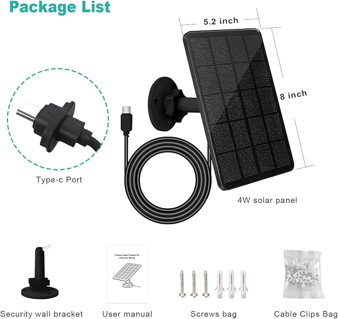 Solar Panel for Blink Camera, Solar Panel 4W Compatible with Blink Outdoor 4 (4th Gen) Camera, Solar Charger for Camera Outdoor with 13.12Ft Outdoor Power Cable, Adjustable Mount, IP65 Waterproof - Image 7