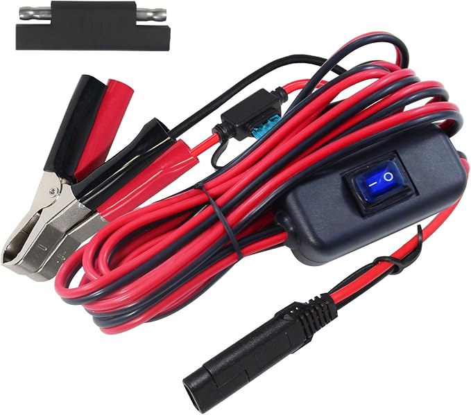 SAE to Battery Alligator Clip - 12V SAE 2Pin Quick Disconnect Cable 10ft SAE to Battery Clamp Cord 15A Fuse (10FT) by KUNCAN