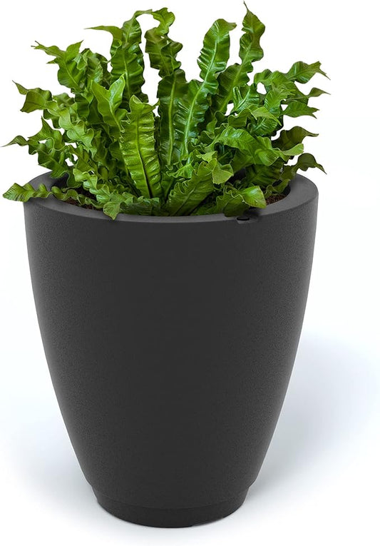 Mayne Caprio 18in Tall Planter - Black - 16in L x 16in W x 18in H - Built-in Water Reservoir - Double Wall Planter (5905-B)