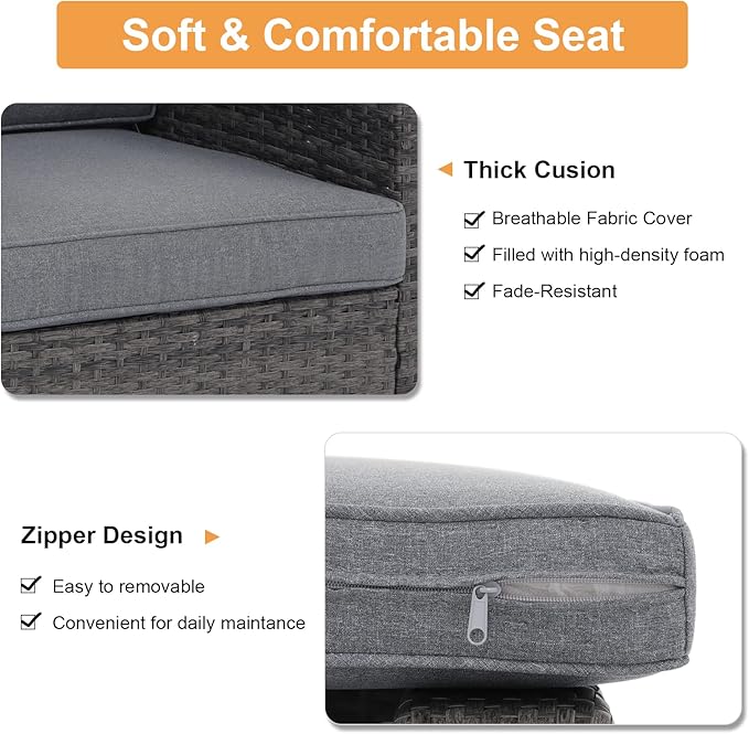 Super Patio 8 Pieces Outdoor Patio Furniture Set, Wicker Patio Conversation Sets with Storage Box, Rattan Outdoor Sectional Sofa Set with Cushions and Coffee Table for Outside Porch, Deck, Gray