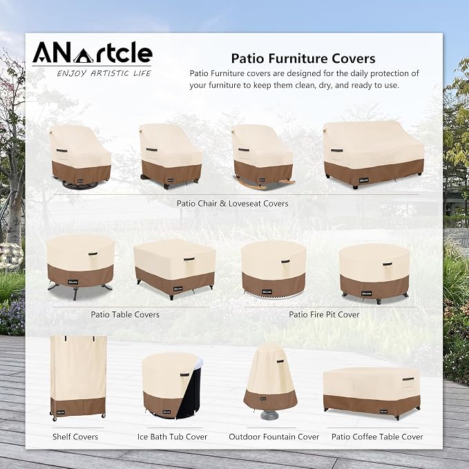 ANartcle Swivel Patio Chair Cover 4 Pack,600D Waterproof Heavy Duty Outdoor Chair Cover(35 W x 37 D x 36 H inches),Patio Furniture Covers,Outdoor Furniture Covers Waterproof,Beige&brown - Image 8