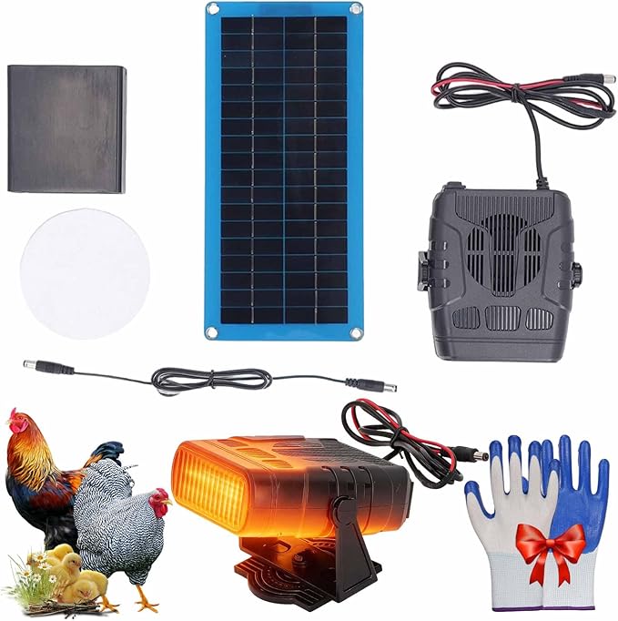 Solar Heater for Greenhouse, Solar Heater for Chicken Heater, Solar Powered Heater for Outdoor Use, Dog House, Shed, Pet Shelter - Smart Thermostat, Weather-Resistant, Easy Mount (Black-30W)