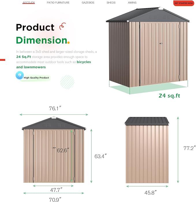 AECOJOY 6x4 Shed, Small Outdoor Metal Storage Sheds & Outdoor Storage Clearance, 4x6 Utility and Tool Garden Shed with Lockable Doors for Backyard, Patio, Outside Use - Image 4