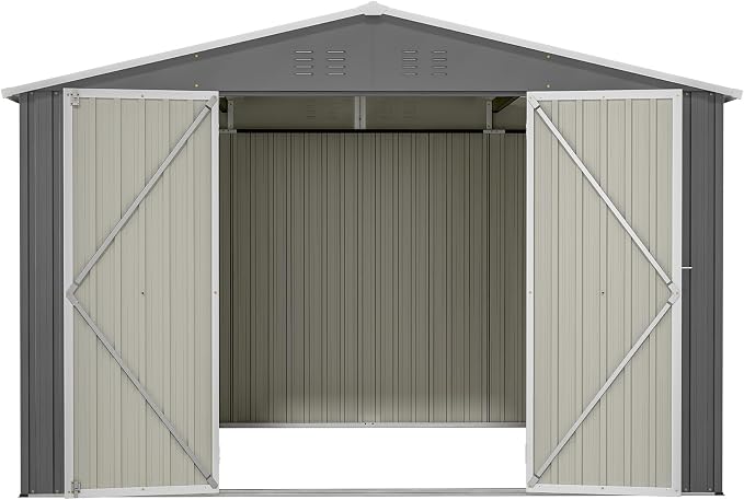 YOPTO 10×10 FT Outdoor Storage Shed,Metal Aluminum Waterproof Tool Sheds with Doors and Vents,Heavy-Duty Sheds Unit W/Lock and Key,for Storing Bicycles,Lawnmowers,Barbeques,Gray - Image 13