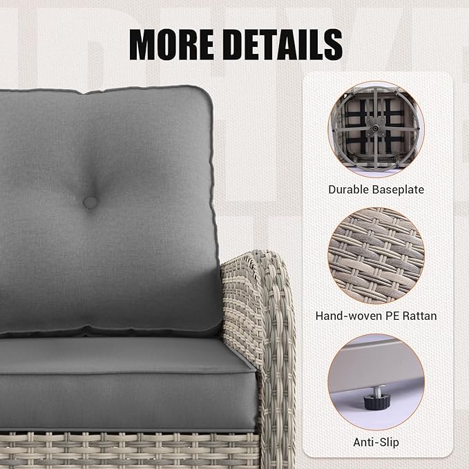 16-Piece Outdoor Patio Furniture Set with Rocking Swivel Chair, PE Wicker Rattan Sectional Sofa Patio Conversation Set with 55,000 BTU Fire Pit Table & Coffee Table, Grey