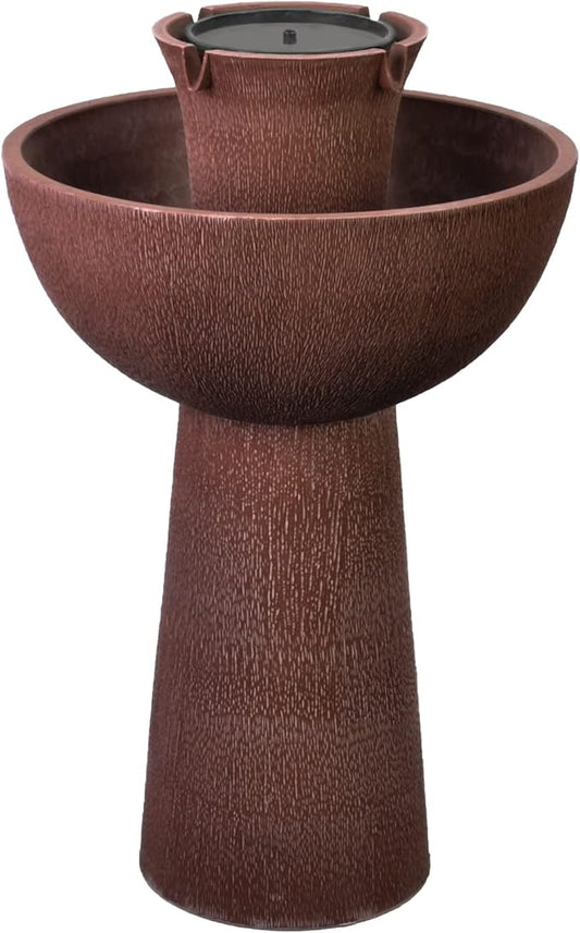 Bernini Alba Cordless Water Fountain, 26" Battery Powered Water Fountains with 3-in-1 Finial, Outdoor or Indoor for Garden, Patio, Porch, & Home, Water Fountain Tower & Planter for Backyard (Taupe)