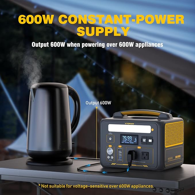 VTOMAN Jump 600X Portable Power Station with 110W Solar Panel, 600W/299Wh LiFePO4 Battery Solar Generator, 1200W AC Outlet, PD 60W USB-C, 3x Regulated 12V/10A DC for RV, Outdoor Camping, Home Backup - Image 6
