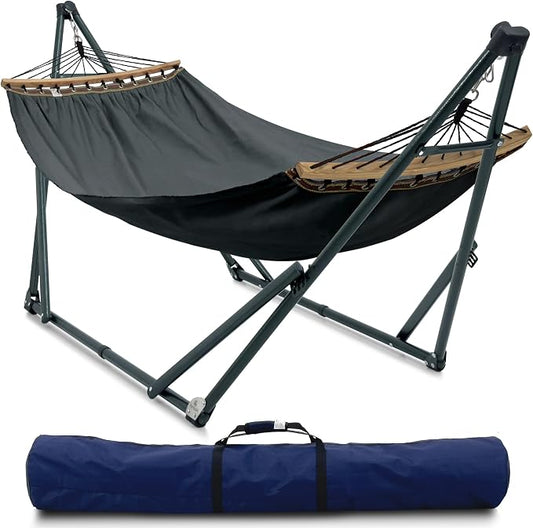 Tranquillo Universal Hammock with Stands Electro Static Coated Steel, Adjustable Foldable Hammock Stand with 2 Layered Polyester Net and Carry Bag for 2 Persons (Canvas - Grey) by Tranquillo
