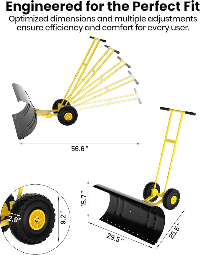 GarveeLife 29.5" Wide Heavy Duty Snow Pusher with Wheels for Driveway, Steel Blade, 7-Position Adjustable Angle, 60° Tilt Handle, Ergonomic Push Snow Shovel with Ground Protection - Image 2