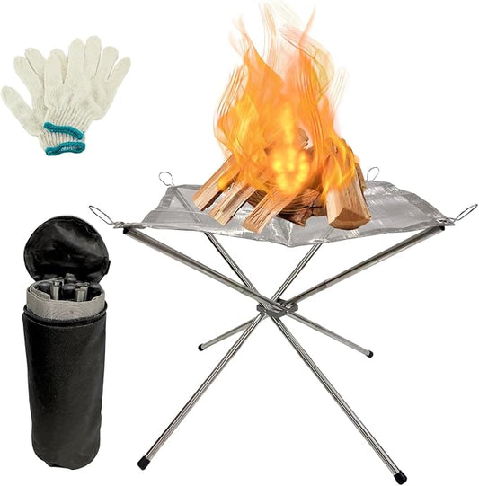 BeGrit Portable Fire Pit for Camping, 22" Wood Burning Fire Pits for Outdoor, 304 Stainless Steel Mesh Firepit for BBQ, Bonfire, Backyard, Garden, Patio (with Carrying Bag & Gloves) by BeGrit