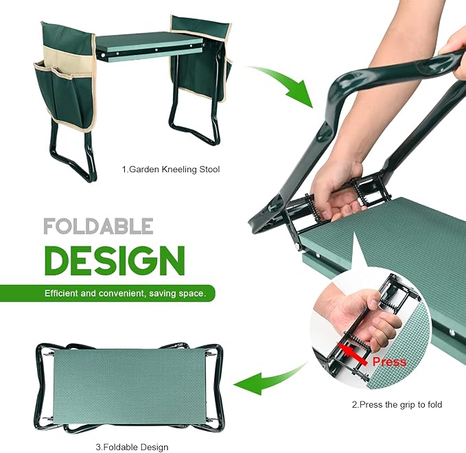 KVR Upgraded Garden Kneeler and Seat with Thicken & Widen Soft Kneeling Pad,Heavy Duty Foldable Gardener Stool with 2 Tool Pouches,Gardening Gifts for Women Mom Men Seniors¡­… - Image 6