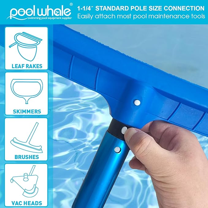 POOLWHALE Premium 15 Foot Telescopic Swimming Pool Pole, Adjustable 3 Piece Extendable Pool Cleaning Pole, Blue Anodized Aluminum - for Skimmer Nets, Vacuum Heads and Brushes - Image 3