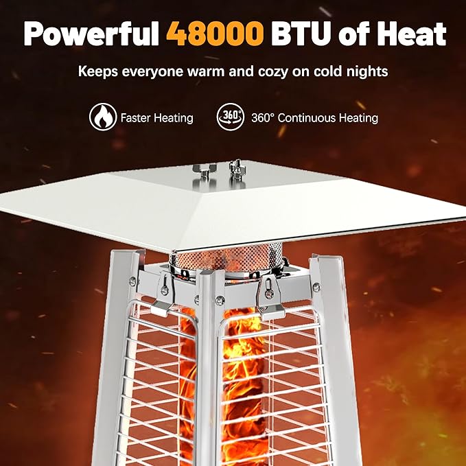 FOOWIN Patio Heater,48,000 BTU Outdoor Heater with Wheels,Propane Patio Heater w/Waterproof Cover & Gloves, for Outdoor Use,Party,Backyard,Garden,Black